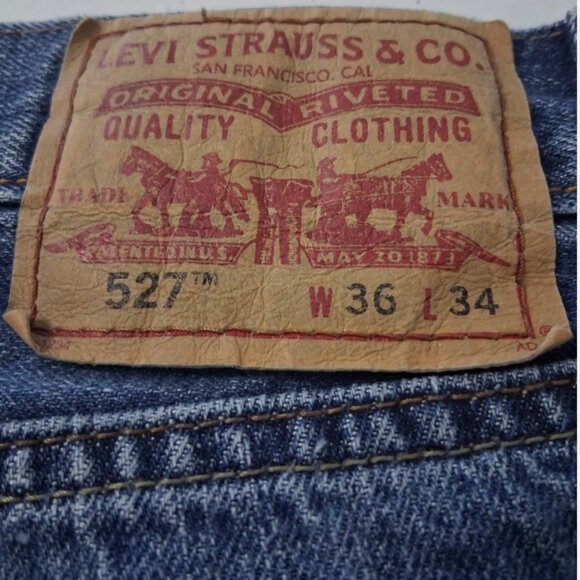 Levi's 527 Low Rise Bootcut Jeans Men's Size 36x34 Blue Denim Relaxed Fit - Picture 6 of 12